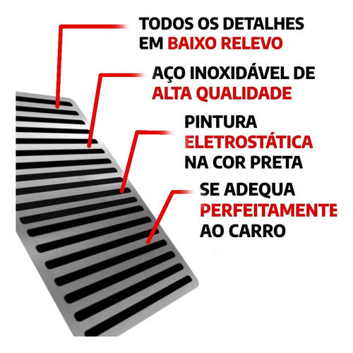 Kit Grade Preta Com Emblema Cromado e Descanso Liso em Inox Fiat Uno Mille 05 a 13
