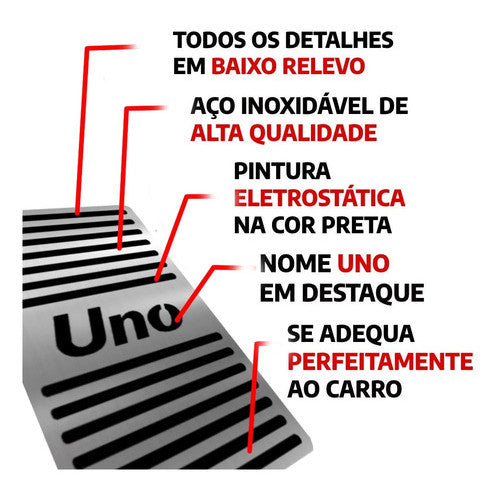 Kit Grade Preta Sem Emblema e Descanso e Soleiras Baixo Relevo em Inox Fiat Uno Mille 05 a 13