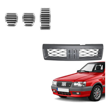 Kit Grade Cinza Sem Emblema e Pedaleira Lisa em Inox Fiat Uno Mille 05 a 13