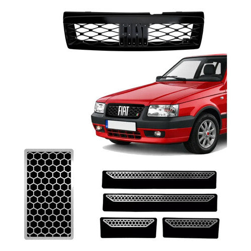 Kit Grade Preta Sem Emblema e Descanso e Soleiras Urban em Inox Fiat Uno Mille 05 a 13