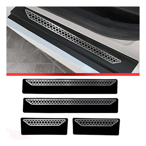 Kit Grade Preta Com Emblema Cromado e Soleiras Urban em Inox Fiat Uno Mille 05 a 13