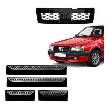 Kit Grade Preta Sem Emblema e Soleiras Urban em Inox Fiat Uno Mille 05 a 13