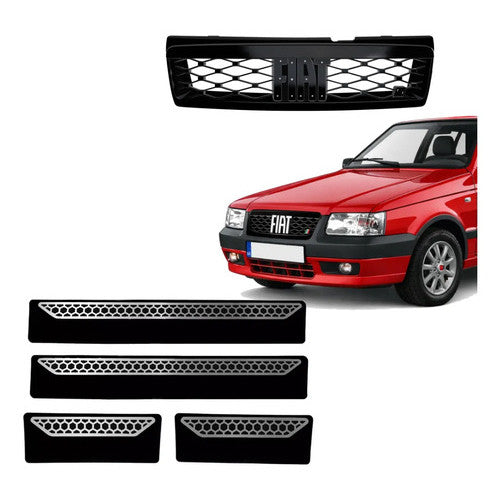 Kit Grade Preta Sem Emblema e Soleiras Urban em Inox Fiat Uno Mille 05 a 13