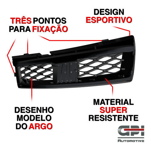 Kit Grade Preta Com Emblema Cromado e Descanso Liso em Inox Fiat Uno Mille 05 a 13