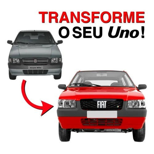 Kit Grade Preta Com Emblema Cromado e Descanso Liso em Inox Fiat Uno Mille 05 a 13