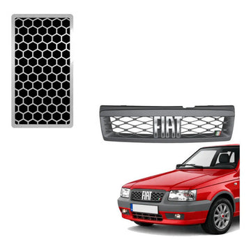 Kit Grade Cinza Com Emblema Cromado e Descanso Urban em Inox Fiat Uno Mille 05 a 13