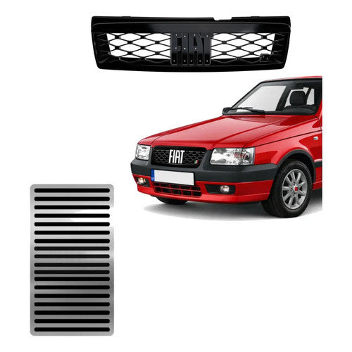 Kit Grade Preta Sem Emblema e Descanso Liso em Inox Fiat Uno Mille 05 a 13