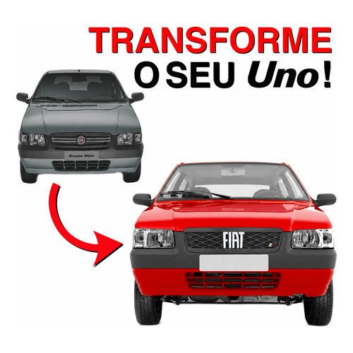 Kit Grade Cinza Com Emblema Cromado e Soleiras Urban em Inox Fiat Uno Mille 05 a 13
