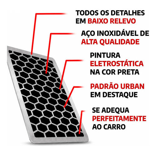 Kit Grade Cinza Com Emblema Cromado e Descanso e Soleiras Urban em Inox Fiat Uno Mille 05 a 13