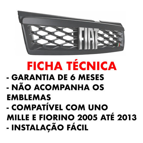 Kit Grade Cinza Sem Emblema e Descanso e Soleiras Urban em Inox Fiat Uno Mille 05 a 13