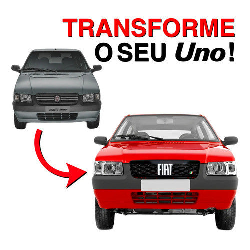 Kit Grade Preta Com Emblema Cromado e Soleiras Urban em Inox Fiat Uno Mille 05 a 13