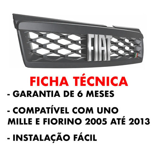 Kit Grade Cinza Com Emblema Cromado e Pedaleira e Descanso em Inox Fiat Uno Mille 05 a 13