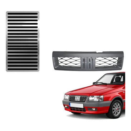 Kit Grade Cinza Sem Emblema e Descanso Liso em Inox Fiat Uno Mille 05 a 13